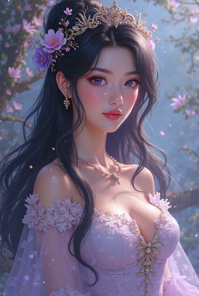 Cutest,beautiful detailed face,beautiful detailed eyes,beautiful detailed hair,lots of vibrant colorful flowers,(best quality,8k,masterpiece:1.2),NSFW,portrait,soft color tones,subtle lighting,cute expressions,feminine features,natural beauty,nurturing atmosphere,dreamy ambiance,enchanted garden,lively and joyful vibe,playful poses,spring season,delicate petals,blooming beauty,supreme clarity,high resolution,focus on details,vivid colors,rich textures,petal-filled background,radiant sunlight,fantasy elements,artistic composition,flawless skin,tender lighting,expressive eyes,flowing locks of hair,meticulous rendering,romantic ambiance,ethereal beauty,alluring charm.