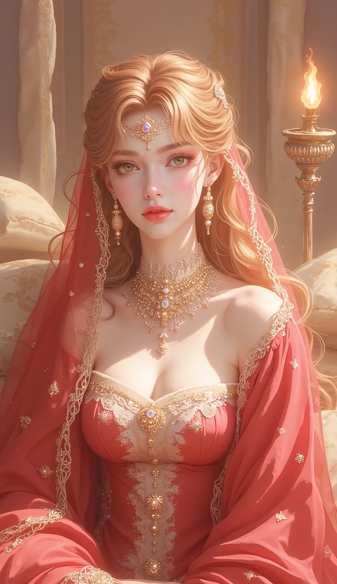(1 woman, detailed alluring eyes, beautiful detailed lips, mature, single hair braid, white bridal saree, big long jhumka earrings, beautiful face, smiling, red lipstick, navel, bangles, saggy breasts, photorealistic, 8k, hyperdetailed, vibrant colors, studio lighting, masterpiece, cinematic composition, dramatic lighting, intricate details, highly realistic skin textures, volumetric lighting, beautiful intricate jewelry, warm color palette, natural lighting, elegant pose, beautiful detailed expression, hyper realistic rendering, seamless blending, flawless skin, glowing skin, delicate features, breathtaking realism, striking composition, tall, necklace, full body view),flower in her head, piercing, mehendi, jewellery ,hair brochure,waist jewellery,chain jewellery,anklets, multiple accessories,legs chain