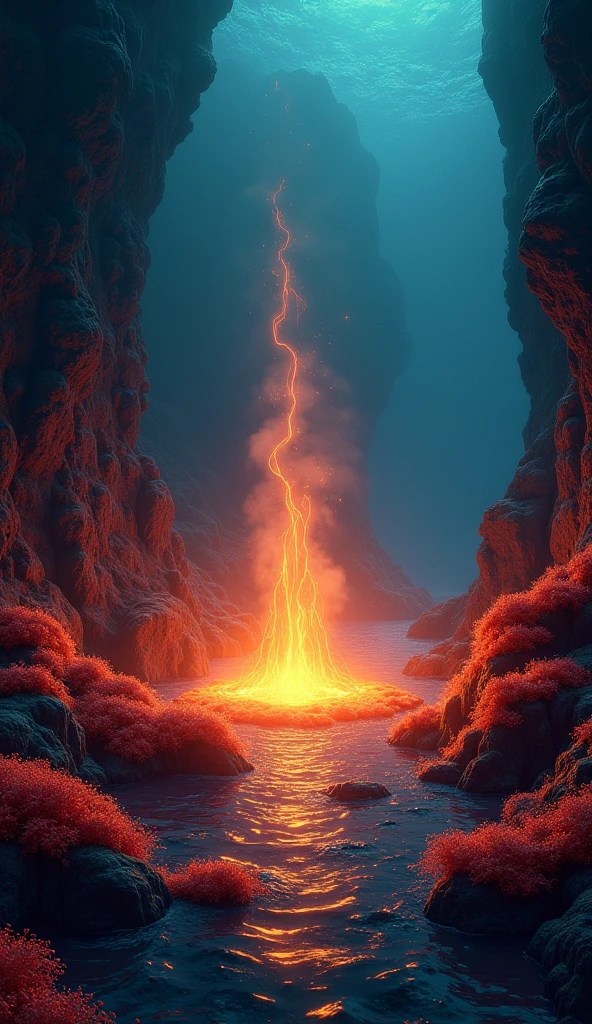 National Geographic style picture, Award winning,(best detailed: 1.5), an picture of an epic sized waterfall in the volcano at midday , an (epic sized waterfall: 1.3), water coming down from a volcanic cliff, multi level water falls, several pools created in different levels, forming new waterfalls, water cascading into a (large lava pool: 1.3) steam rising, , clear water in many hues of blue and azure falling, hitting a pool of lava in colors of orange and red, boiling lava, you can see the water hitting the pool and steam rising, drops of water splashing around, volcanic cliff background. photorealistic, 16k, RAW, award winning, (best detailed: 1.5), masterpiece, best quality, (best detailed: 1.3), full body, ultra wide shot,