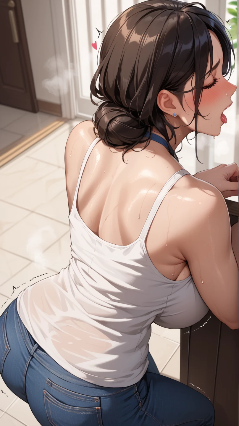high resolution, ultra-sharp, 8k, Masterpiece, Mizuhara Chizuru , looking at the viewer, Photography from behind, thick ass, wearing white underwear, seductive smile, beautiful face, ashamed, ashamed, hands on the