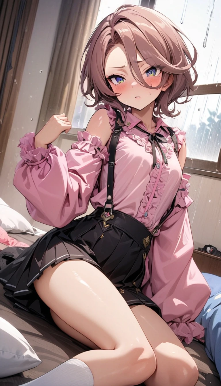 Highest quality, Super Resolution, 8k, Delicate depiction, masterpiece, chibichara, too young girl, Cute, One beautiful junior high school girl, Young face, Baby Face, cute, Lustrous brown hair, Small breasts, (Small breasts:1.4), Bedroom, Uncontrollable sexual desire, Erotic, She's lustful, Lifting her shirt to show her nipples, Tears in my eyes, She shows her nipples, I only show my breasts to you, The nipples and areola are pale pink., She looks very embarrassed with her pussy juice oozing out., I&#39;m ready to give my virginity to you, I want you to touch my pussy, I want you to see my pussy, Get on one knee, The  is messy, cute縞模様のパンツ, Shift your panties to expose your, A lewd act only shown to you, She is very lewd, Immoral Eros, Make a man crazy, Dynamic Angle, 