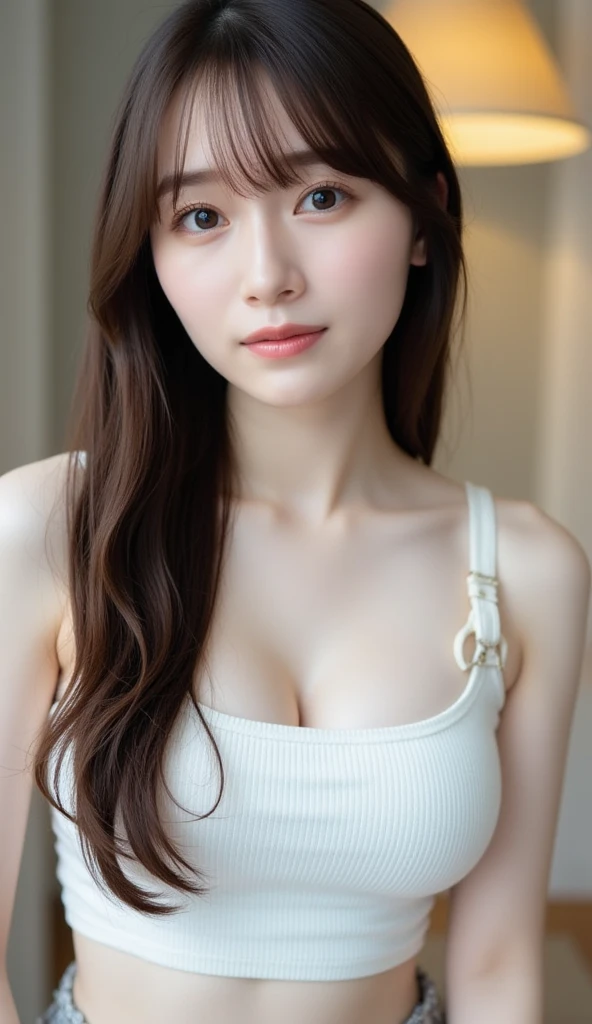 beautiful detailed eyes, beautiful detailed lips, extremely detailed eyes and face, long eyelashes, beautiful girl, 1girl, pale skin, gray eyes, black hair, slim figure, smiling, fashionable outfit, lying on sofa, (best quality,4k,8k,highres,masterpiece:1.2),ultra-detailed,(realistic,photorealistic,photo-realistic:1.37),studio lighting, HDR, UHD, bokeh, portrait
