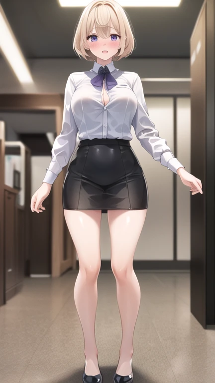 tsundere, short dress, Short skirt, thigh high socks, flat chest, adolescent, Wide hips, thick thighs, soft thighs, legs, legs largas, belly, flat stomach, pose sensual, provocative pose, flirtatious look, whole body, full picture, shoes, High Definition, detailed, 8k, shota