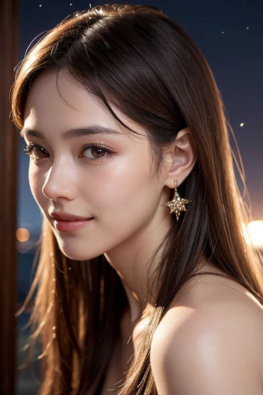 8k, masterpiece, RAW Photos, Highest quality, Realistic, Very detailed, Depth of written boundary, Cinematic Light, Anatomically correct body,
An elegant and beautiful mature woman,
Wavy black long hair, Very beautiful face, Exquisitely detailed face, Goddess-like deity々Beautiful, Glamorous Body, Very sensitive skin, Transparent white skin, Beautiful and bountiful breasts, Sexy ass, Sexy thighs,
White bikini swimsuit, Detailed cloth texture, Gorgeous necklace, Gorgeous earrings,
Starry sky background, Dark sandy beach at night, Pitch black sea surface,
Beautiful back view,