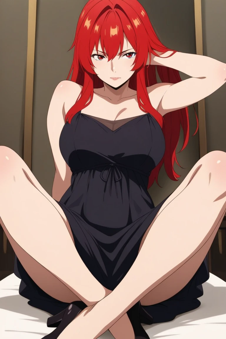 (ANIME ART STYLE), Nami from one piece, brown eyes, orange long hair, wearing Black lingerie, blushing, sitting on bed, (ANIME ART STYLE), (NSFW), back view