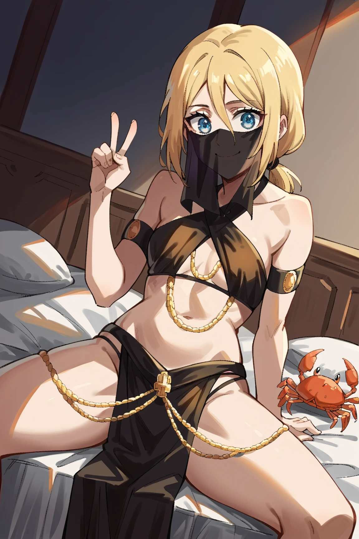 Naked Brown skinned girl on a Sunny beach wearing a tape gag, beside her is a white skinned boy