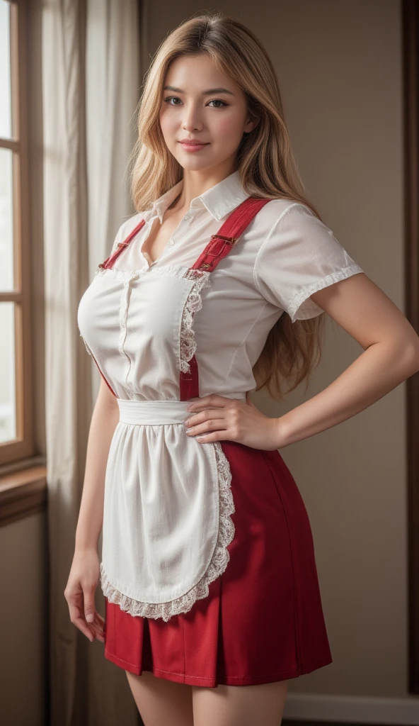 Beth Behrs dressed in traditional Danish clothing sexy with a smile