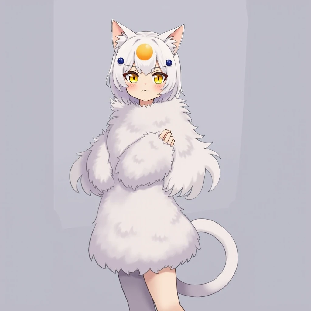 (A furry cat girl),(Furry cat tail),((Covers the furry white cat hair all over the body)),(cat's mouth) ,(Furry cat hands),(Furry cat arm),(Furry cat legs),((All human skin is covered with furry white cat hair)),(The cat's mouth protrudes forward like a mammal)