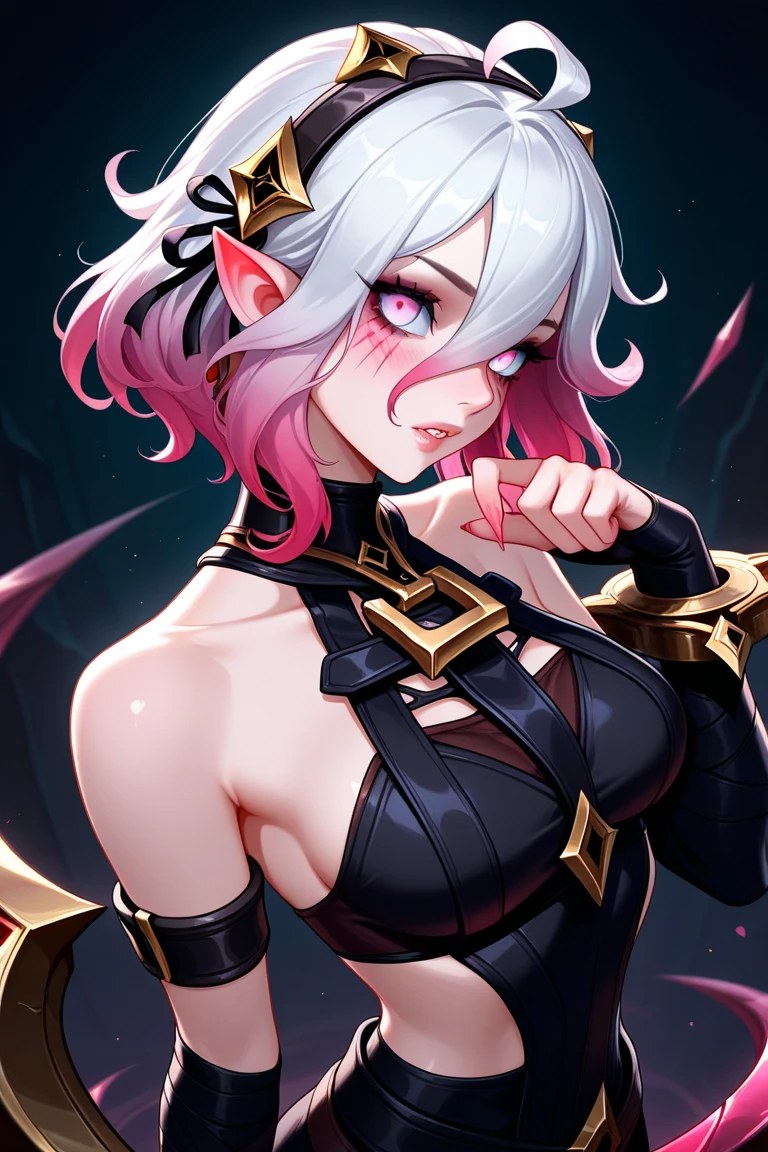 8k, anime, ..3d, grimes neofantasy anime gene crispr - elf edition, Elvish screen video, amostras de esquecimento, Mask over mouth, nariz e queixo, Cyberpunk-inspired mask, cabelo branco curto bonito, Red and white dragons in the background, armadura elegante, Reaching out with the planet floating over the hand, arte branca da tatuagem da henna no corpo, figura feminina, pale, Dragons floating on white and red fantasy background, ethereal art, dragons floating behind Grimes V1, tiro de corpo inteiro