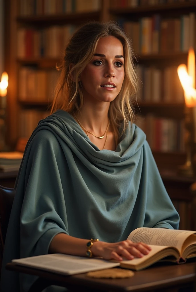 (Masterpiece: 1.2, Best Quality), Realistic, (Realistic Picture, Complex Details, Depth of Field), Best Quality, Masterpiece, Highly Detailed, Semi Realistic, 1 Girl, Mature Female, 21 Years Old, Blond Short Hair, Left Eye Covered with Hair, Blue Eyes, King's Clothes, Red Cloak, Slim Figure, Crown Made of Precious Gold, Reading and Marking Documents, Goose Hair Pen, Office Table, Soft Bench