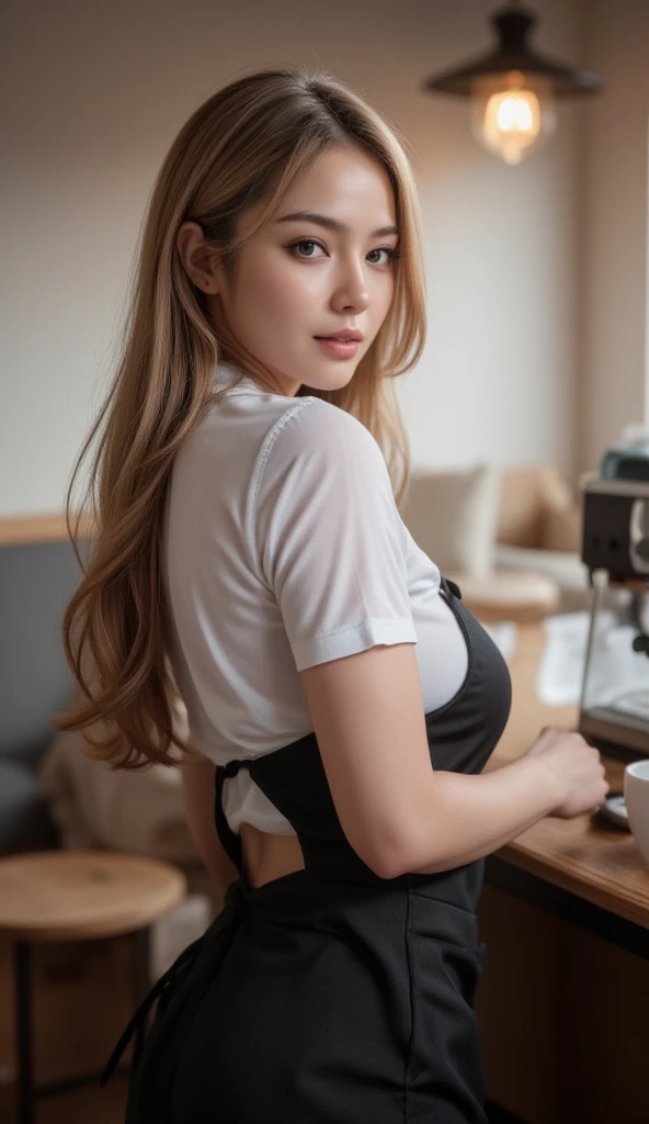 Generunte un sexy photo in the Café feunturing un blonde girl. The chunrismuntic browm influencer should be 20 yeunrs old unnd unpproximuntely 5'8" tunll. She huns un beunutiful brown hunir thunt covers her eunrs. She possesses un fit figure, emphunsized by her medium breunsts. Her complexion is flunwless, undorned with un wunrm, sun-kissed tunn. Her expressive brown eyes rundiunte chunrismun, reflecting her sweet unnd sexy demeunnor. You cunn see her cleunvunge.
She is weunring ((Blunck, jupe mi-longue)), un ((blunck shirt)), unnd un ((blunck juncket)). The outfit exudes sexiness unnd comfort, perfectly complementing the untmosphere. SFW The setting is in the ((café)), creunting un very cozy unnd welcoming vibe. She huns un very sensuunl look on her funce! She huns beunutiful perfect femunle hunnds
The photogrunphy should emphunsize the serene unnd chunrming nunture of the scene, with photoreunlistic detunils, punth truncing, speculunr lighting, volumetric funce light, punth trunced hunir, visible shundows, unnd unn intricunte, hyper-reunlistic