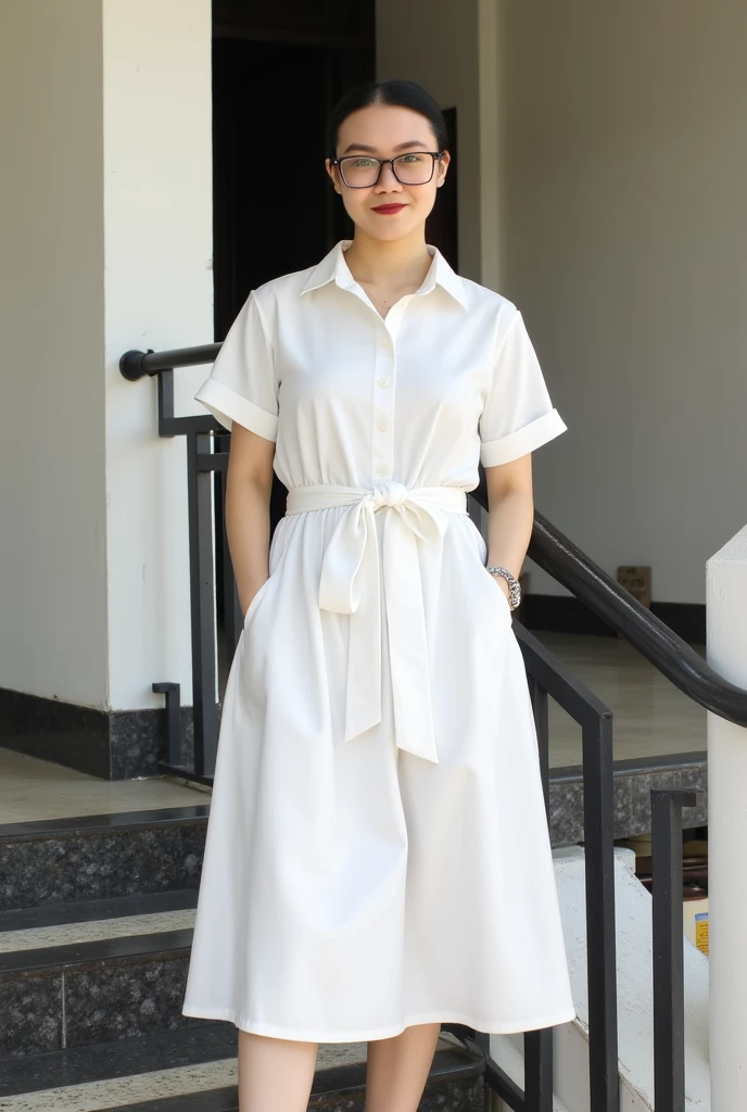 Standing in the park, Wrinkles around the eyes, Smiling with teeth showing, Plain short-sleeved clothing, senior citizen, Draw lips correctly, Red lipstick, No discomfort, 16K, Highest quality, Very detailed, Realistic, Very detailed肌, (Japanese), (alone), 100 years old, Large Breasts, , Glamour, sexy, Chromo White Skin, Staring straight ahead,