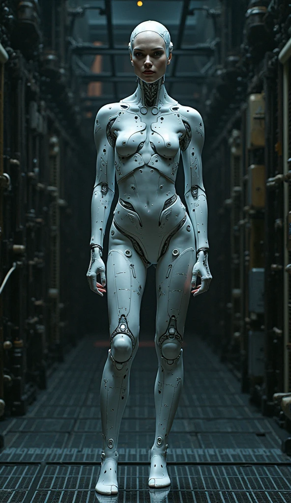 (beautiful muscular borg queen:1.25), (megan-fox:1.5), (full body pose), (mechanical muscles and tendons:1.5), (no hair), (bald head covered in cables:1.5), (robotic mechanical physique:1.5), (super muscular female cyborg:1.5), (covered in cables and mechanical muscles:1.5), (android muscular anatomy:1.5), (perfect fingers:1.25),(8k, RAW photo, photorealistic:1.25), sci fi atmosphere, futuristic dystopia, alien landscape,