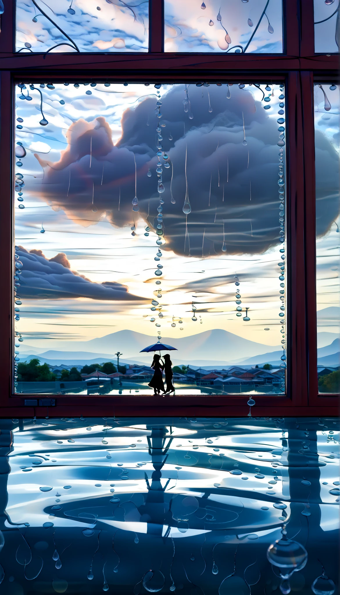 , score_9, score_8_up, score_7_up, 20 years old, 8k, high definiTion , beauTiful girl, (close up of Raindrops whisper through the window, Fantastic silhouette of the outside world seen through cloudy drops of water:2.0), best quality , HD Images, 16k, , very detailed, , delicate and dynamic, cute sexy girl, seductive, , back view of a beautiful busty Japanese woman in a kimono looking out of the rain through a window, (Raindrops passing through the window), Luxury hotel cafe,, glitter effect, silence, quiet,, Diffuse reflection of light, dark rainy sky, , glitter effect, People walking down the street without umbrellas in the rain, a fantastic scene in Kyoto