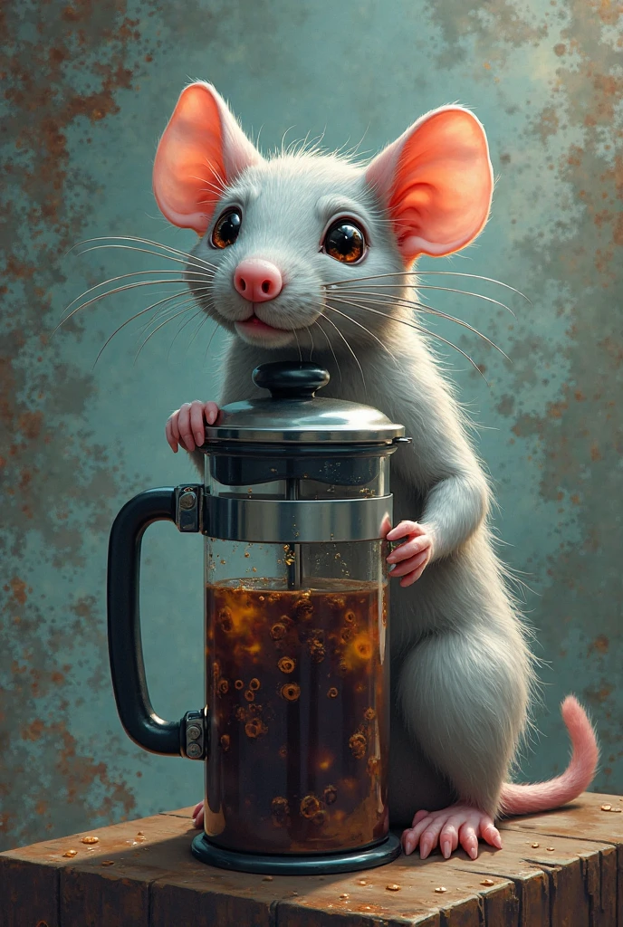 A rat with a french press coffee machine body, brainrot style - SeaArt AI