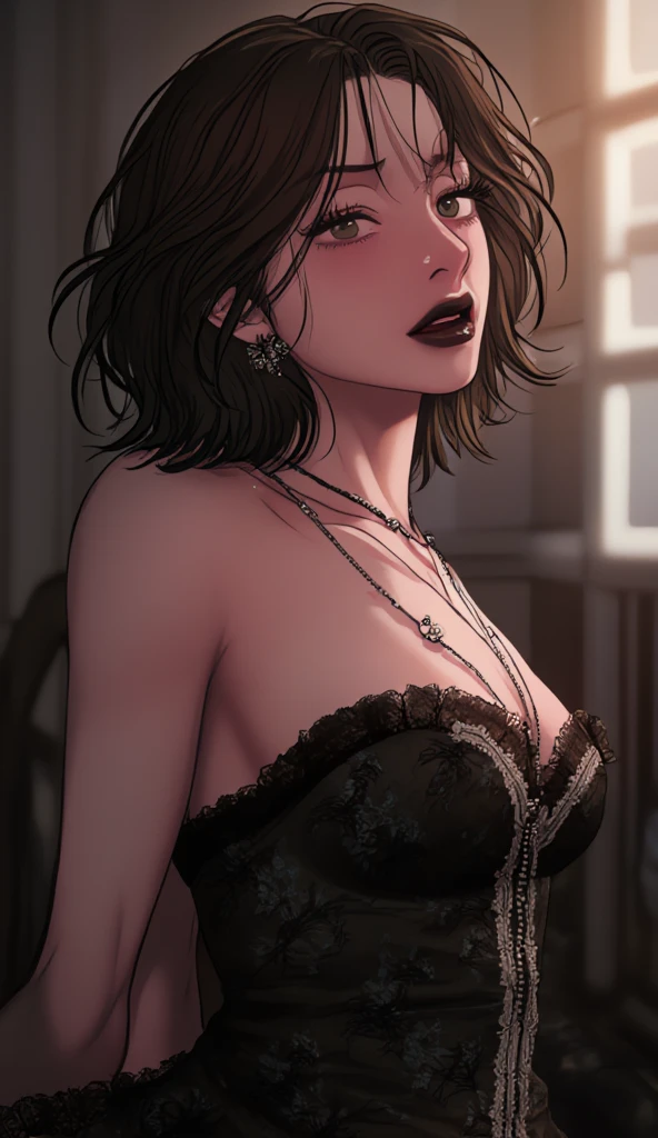 A closeup of a woman in a black top and a black bra, estilo de arte de charlie bowater, Estilo Charlie Bowater, retrato de vampiro, arte do personagem charlie bowater, Alena Aenami e Artgerm, Neoartcore e Charlie Bowater, Charlie Bowater cores ricas e profundas, lazy art style, Artgerm e Tom Bagshawum close de uma mulher com longos cabelos pretos e um colar, amoranto, Bela Delfina, mais conhecido como amoranto, Kailee Mandel, cabelo preto e olhos grandes, profile picture with headshot, jovem linda amoranto, pale and glowing skin, retrato de alta qualidade, com cabelos longos e olhos penetrantes, skin pale as ivory, Sydney Hanson mode white skin tone close-up portrait cartoon style GTA style digital illustration of a woman in a black dress and black hair, linda rainha vampira, linda rainha feminina vampira, gothic maiden, very beautiful gothic top model, beautiful vampira feminina, goth girl, goth girl, gothic maiden of the dark, Gothic style, gothic woman, gothic clothes, gothic outfit, moda vampiro, vampira feminina, wearing a gothic dress Close-up of a woman with long hair and a sweater, cabelo castanho encaracolado, linda modelo, retrato de alta qualidade, medium portrait soft light, parece a jovem liv tyler, retrato colorido, linda mulher, cabelo loiro cacheado | d & d, beautiful portrait lighting, uma linda jovem, modelo muito lindo, Retrato de 50mm, medium to long brown curly hair, close-up of a person wearing tie and sweater;, Hermione Granger, inspirado em Hermione Hammond, hermione, Emma Watson como Hermione Granger, Ema!! watson!!, Emma Watson como Harry Potter, Emma Watson is no Dryad, Emma Watson, portrait foto de Emma Watson, foto de Emma Watson, still do filme de emma watson, with the face of Emma Watson a cartoon of a woman in a bikini and panties, CO Commission, commission for high resolution, realistic bikini, garota anime sedutora, nico robin, artgerm extremamente detalhado, fofosexyrobut