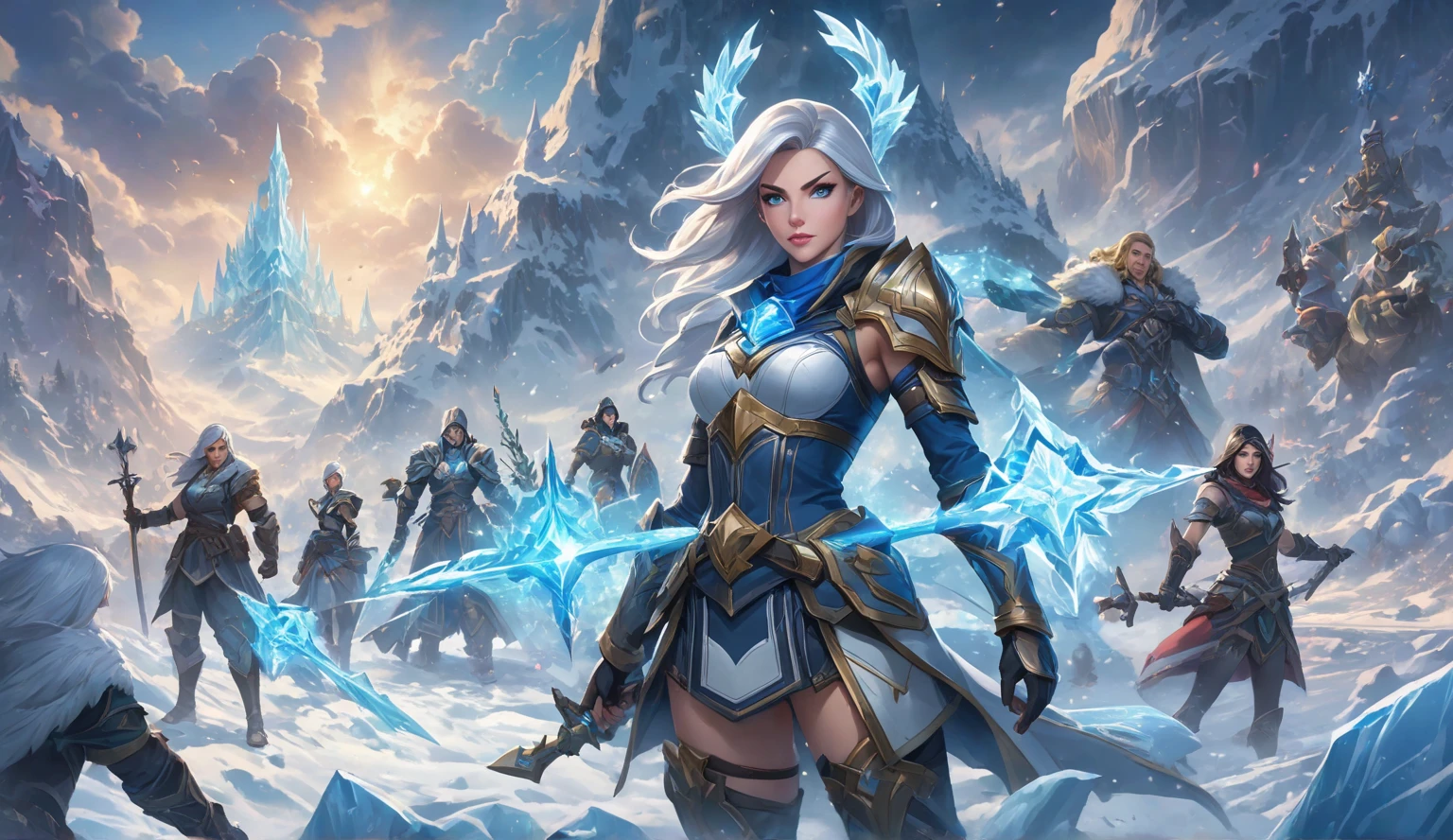 a beautiful demonic sorceress conjuring ice,standing and looking at viewers, various ice chains around her,(((detailed perfect face))),light smile, beautiful face, seductive body,tall body, mature body, BREAK frost aura, ice spear, lots of ice shard, blue and white ice shard dazzling around, small ice phoenix flying in the background, crystal and snow on the ground, blizzard, sexy body BREAK,Detailed,Realistic,4k highly detailed digital art,octane render, bioluminescent, BREAK 8K resolution concept art, realism,by Mappa studios,masterpiece,best quality,official art,illustration,ligne claire,(cool_color),perfect composition,absurdres, fantasy,focused,rule of thirds, --auto