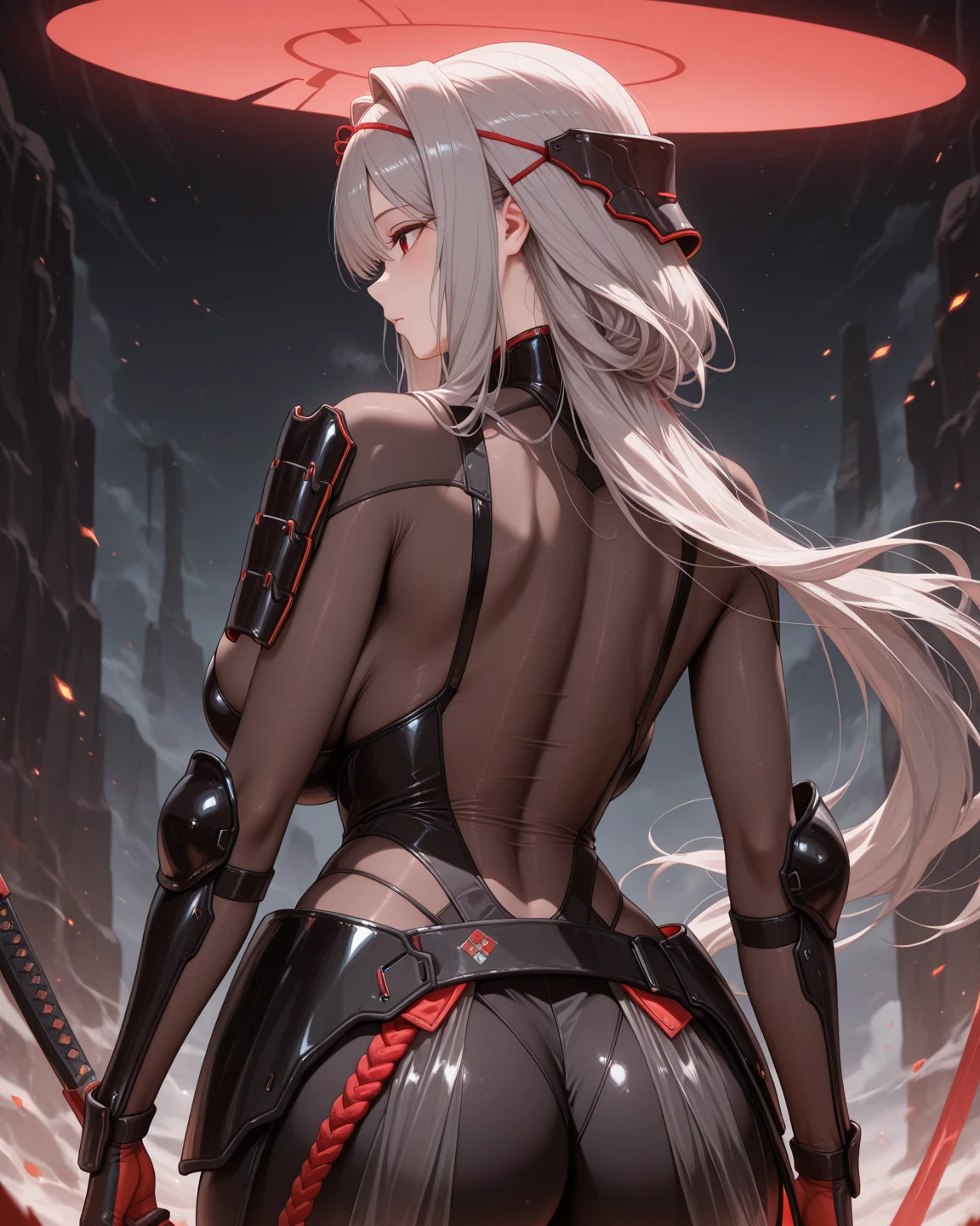 (8K, Best quality, Master parts:1.2),highly  detailed,Master parts,ultra - detailed,soio,1girll,(white backgrounid:1.5),(Delicateeyes),((whaite hair)),Plugnaipe, 1girll, stone monument_\(Heaven\), Curta_Hair, starrysky_Heaven, Bodinaipe, ayanami_Wang, soio, natta_Heaven, rot_The eye, rot_Backstory, Breasts, blanche_Bodinaipe, Aviator_Suits, spear_af_longinus, rim, optic_Special, ((Triangular psychosensory devices on both sides of the head)), souryuu_asuka_langley,taut_clothes,Middle breast,Bokeh,Clothes with a sense of mechanical technology, The small logo pattern on the chest is zero,Perfect ass