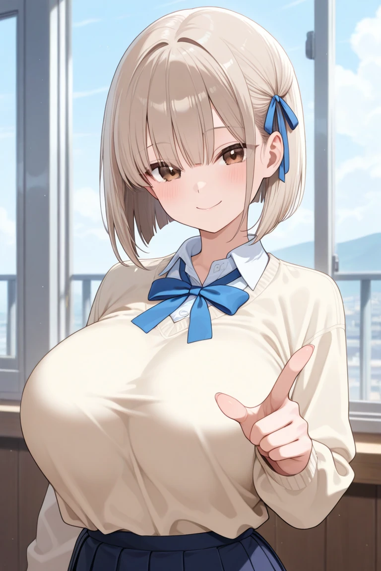 highest quality、High resolution、Detailed Background、(Beautiful face in every detail:1.4)、Anatomically correct、(Hide your fingers:1.3)、(Detailed facial expressions)、(Detailed eyes:1.2)、(Detailed eyes:1.2)、Beautiful women in their 20s、(Highly detailed face:1.4)、cute hair color、well-groomed eyebrows、(Huge breasts:1.3)、Bobcut、Long Hair、Hairstyles that add waves and curls、cute eye makeup、Cute Lip Makeup、Perfect body line、Accentuate your cleavage、Calm atmosphere、Amusement park date、
(A woman looking at you with a very happy expression:1.5)、
(Highly revealing)、(Virgin Killer Sweater:1.5)、White Stockings、blush、Underboob、Show your side、cute