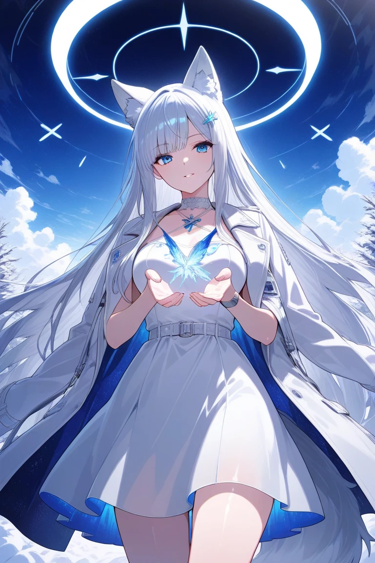 a woman with long hair sitting on a snow covered ground, beautiful fantasy anime, japanese lightning goddess, hd anime wallaper, anime art wallpaper 8 k, anime goddess, holo is a wolf girl, white haired deity, anime wallaper, anime monster girl, anime wallpaper, epic anime style, anime epic artwork, beautiful anime artwork, nightcore