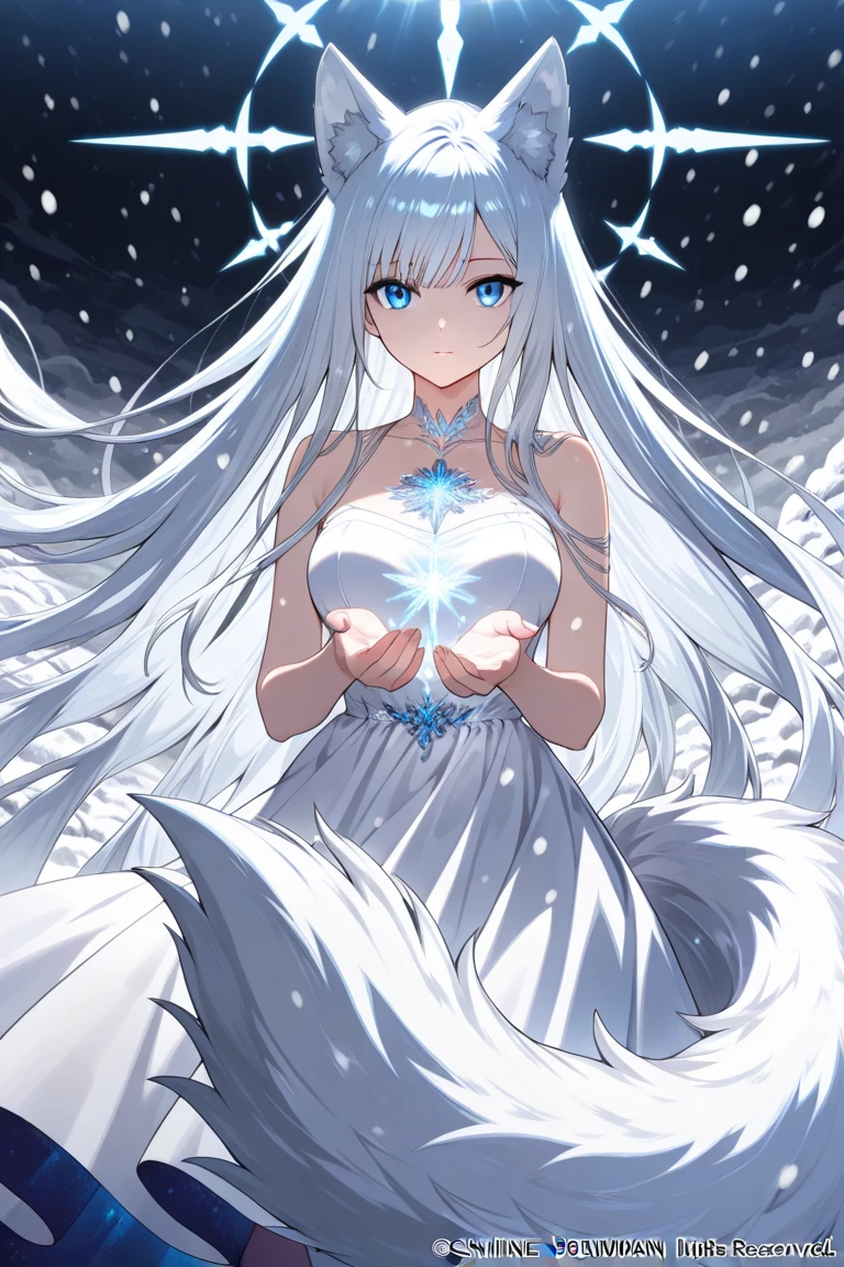 A Nordic girl dances exuberantly to the rhythm of the night under the soft glow of the moonlight. Her long, flowing white hair cascades down her shoulders as she moves, each step graceful and full of life. Her body, painted with the hues of the night, is bare from the waist up, her tattoos peeking out from under the moonlight. Her eyes, bright and full of spirit, are captivating, drawing in the attention of those around her. The cool winter air nips at her bare skin, adding an element of raw energy to her performance. The silence of the night is broken by the melodic sounds of her dance, creating an ethereal atmosphere that transports on