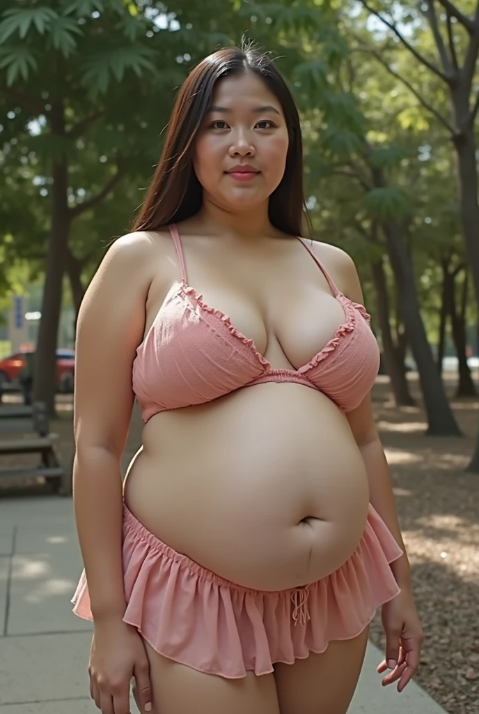 4k, 1 busty mature, japanese, 45 years old, nsfw, looking at viewer, Photorealistic, full body, arm behind back, Obese, Plump, bombshell, Enormous Breasts, Sagging breasts, gigantic breasts, puffy nipple, mikdark areola, large areola, Pubic hair, Overweight Body, Bulky legs, Wide waist, Flabby, Postpartum, long hair, shibuya ganguro, yamanba make up, pink Playboy bunny, areolas slip from costume, necklace, in crowd bunnygirl contest