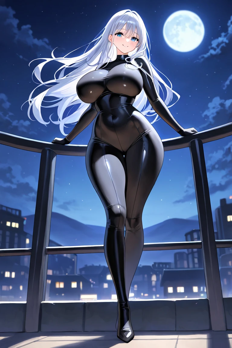(masterpiece、4k resolution、A hyperrealist、Very detailed)、(Black Superhero Theme、charisma、There is a girl dressed as Catwoman over the city.、she is a superhero)、 [((25 years)、(long gray hair:1.2)、Full body esbian、(blue eyes:1.2)、((Catwoman Pose)、show of force、jump from one building to another)、((Sandy urban environment):0.8)|(An urban landscape、the night、dynamic light)、(full moon)]#to illustrate:The indications are mainly ultra high definition.、Very real、Describes hVery detailed 4K paintings。A superheroine dressed as Catwoman is depicted high above the city.。The theme of the photo is a black superhero theme.。(((Rear view))), Shooting with wide angle lens, Neon lights, (((Shooting from below))),