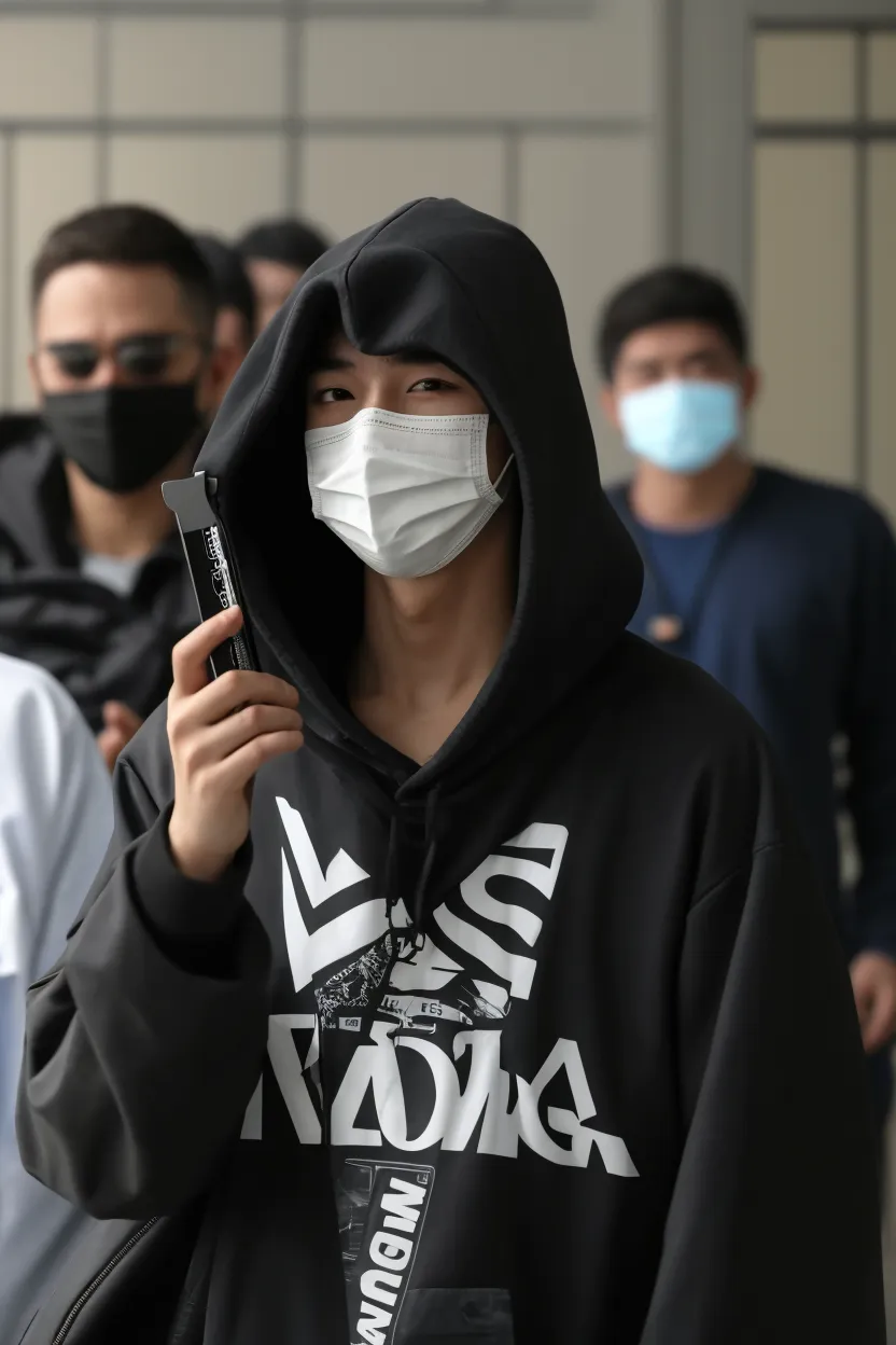 Ninja smoking a cigarette、Slightly looking down