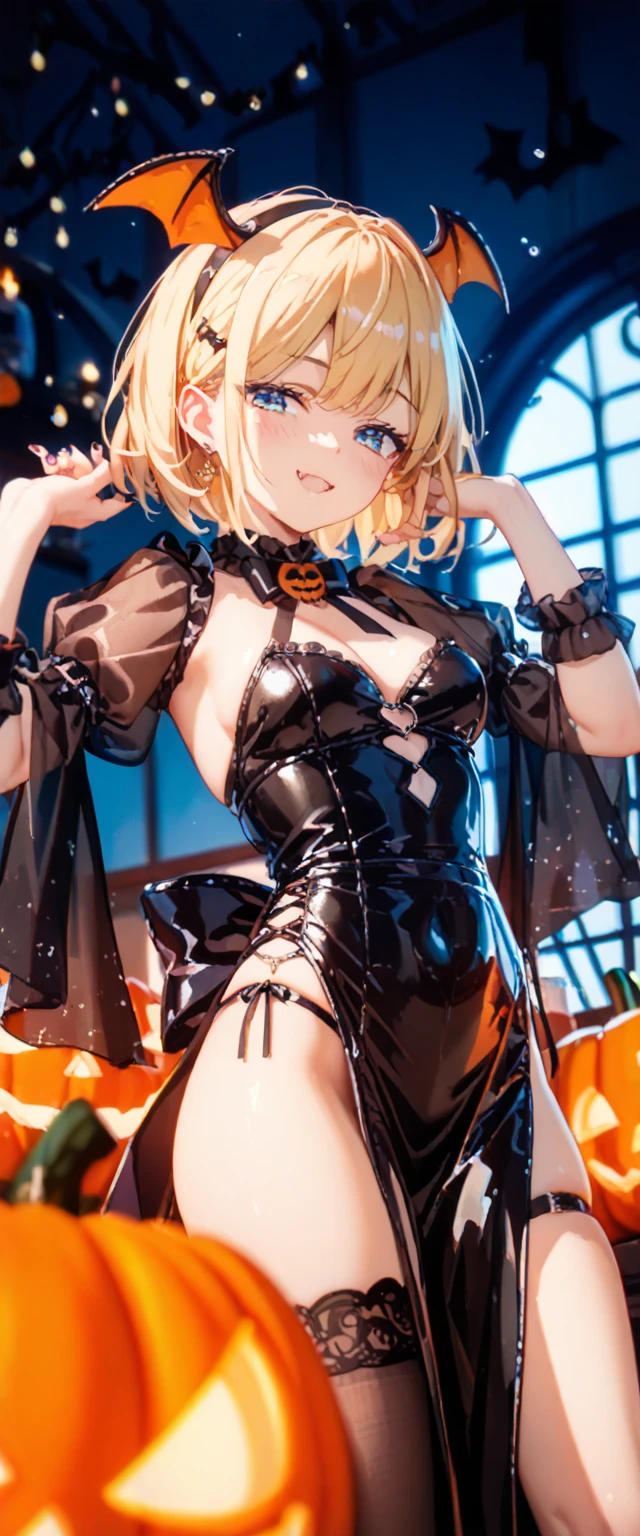 masterpiece, best quality, <lora:KurodaniYamame:1>,1girl, spider web,spider girl,solo, blonde hair, bow, hair bow, barefoot, short hair, dress, breasts, arthropod girl, brown eyes, spider girl, large breasts, kneeling