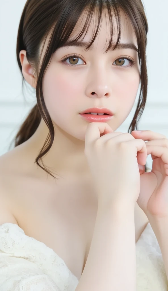 20 year old cute Japan woman, ((Extremely precise and accurate anatomy:1.0)), (Highest quality realistic skin textures:1.6), clean and glowing skin, Thin Skin, mesh, (Enhances the beauty of skin texture:1.2), ((((The texture of each individual hair, long and delicate lashes, Beautifully trimmed eyebrows, Facial pores, Detail of blood vessels in the white of the eye, Thin and visible capillaries in the skin)))), (Realistic as a photo:1.4), (Very realistic:1.4), (Improvement of quality:1.4), Realistic lighting, Backlight, A gentle light that illuminates the face, Ray Tracing, Bright light, (Smoother lighting:1.05), (Improving the quality of cinema lighting:0.9), 32k, fine grain, Detailed face, (Film Grain:1.1), (Natural smile:0), Accentuates body lines, High resolution, Natural look, Kind eyes, Delicate light and shadow, Clear skin, Graceful Pose, Beautiful Eyes, Sharp details, Soft light reflection, Beautiful contours, Delicate skin tone, Natural background, Natural poses in everyday situations, Extremely fine detail, Lora Style