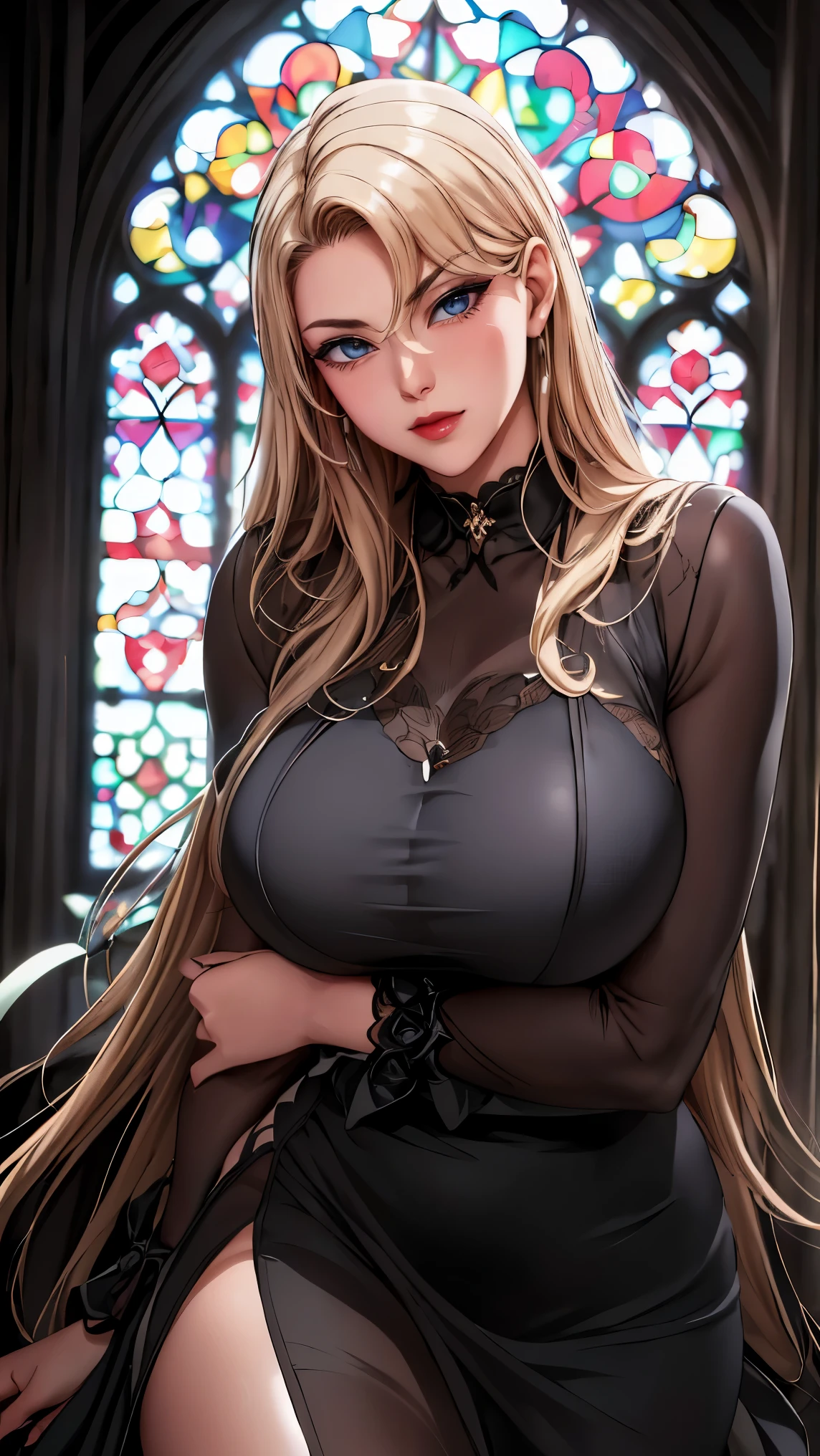 beautiful girl、perfect body、beautiful ample breasts、nipple、Long blonde、bangs、((Sexy Gothic Dress with Embellishment))、a sexually excited look、open your legs、(((Lying、after sex、Creampie)))