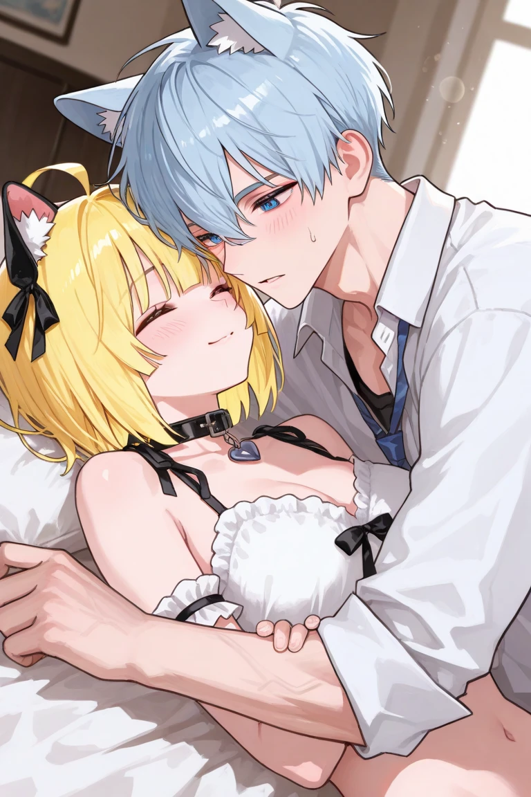 Killua Zoldyk hugging and kissing Kagamine Len