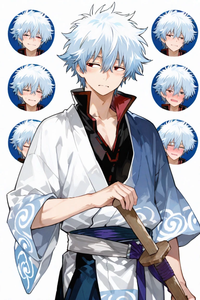 Teenage boy, white Midorya style hair with light yellow tones, yellow eyes, wearing japanese student clothes, with a determined smiling face, with blue flames around their hands.