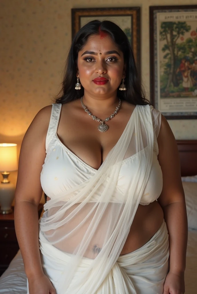 Indian woman masterpiece, best quality, ultra-detailed, (warm hue, warm tone: 1.2), wearing colorful saree big hook blouse, 20 years old, (((big tits1.8))),((Huge breasts 1.6)),(((Plump body 1.8))), (Indian instagram photo, Wearing hook blouse closeup face photo of 23 y.o Chloe in kebaya, Red Lipstick, sensual Lipstick, Sensational Make Up, cleavage, pale skin, (smile:0.4), hard shadows, White G-STRING, bright lighting