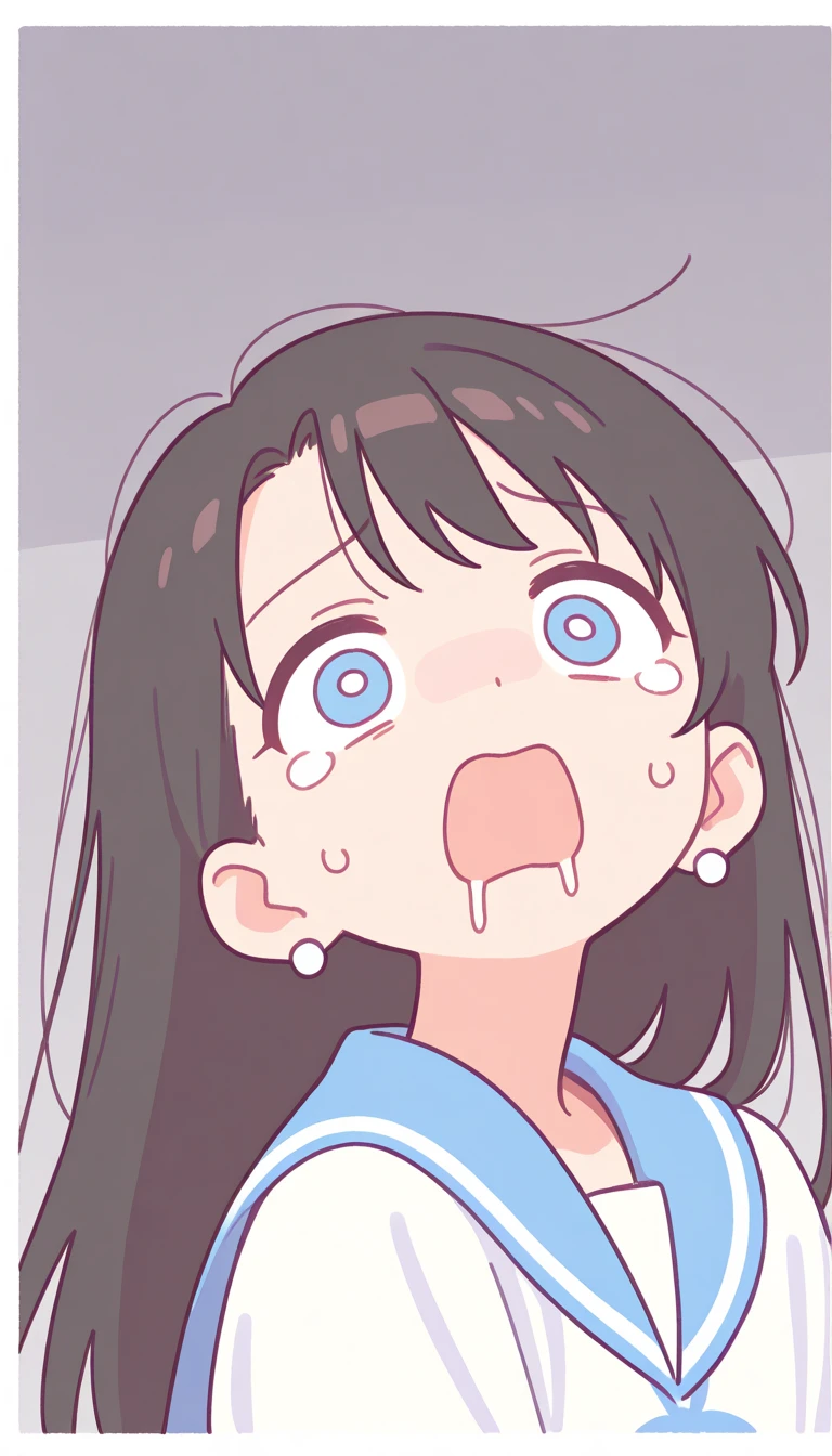Generate an image of a college student crying loudly like a  in an anime style. Capture the exaggerated emotions and facial expressions commonly seen in anime. Use vibrant colors and dynamic lines to convey the intensity of the crying. Focus on the student's tear-filled eyes, flushed cheeks, and open mouth as they let out a wailing cry. Show their body language to emphasize their distress, such as clenching their fists or covering their face with their hands. Use expressive backgrounds and visual elements, like raindrops or swirling emotions, to enhance the emotional impact of the scene. Create an image that evokes a sense of vulnerability, raw emotion, and the cathartic release of crying.

