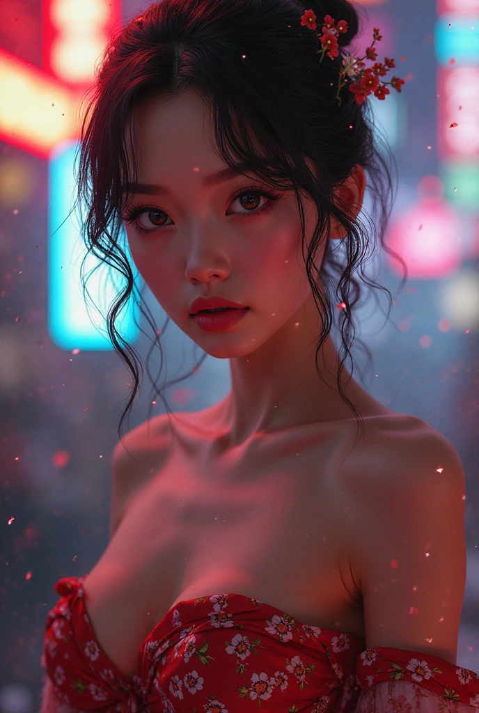 Highest quality, masterpiece, Ultra-high resolution, (Realistic: 1.4), RAW Photos, 1 Girl, Shiny skin, (Ultra-Realistic Details)), Portraiture, Global Illumination, Shadow, Octane Rendering, 8k, Ultra Sharp, big, South Korea details, Very intricate detail, Realistic Light, CGSoation Trend, Purple eyes, Glowing Eyes, To the camera, Neon Details,((multicolored hair colors:1.2)),(((Completely naked))),(((nsfw)))1 Japanese female, Wolf cut black hair, Perfect Face, double eyelid, Slender body, I can see your abs, Realistic, Good lighting, big , slim, , Wet, sweating, Soaking wet,(Lighting on face:1.3)),((Delicately depicting the face:1.2)),((multicolored hair colors:1.5)),((Very short bob hair:1.4),(((Completely naked))),(((nsfw))),(((Completely naked))),((Upper Body:1.2))