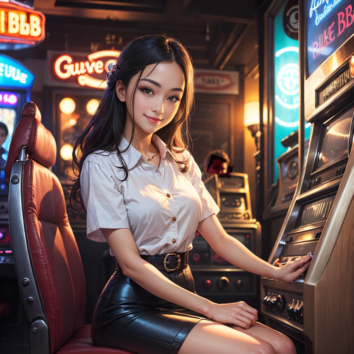 A beautiful woman who is surprised when she receives a call from the bank while playing at the casino