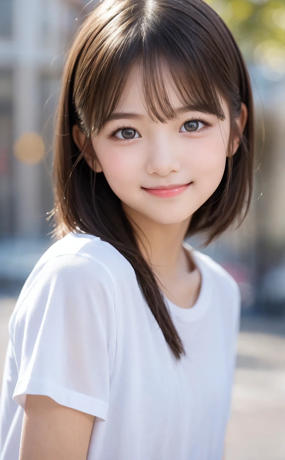 (((32k,high details,high detail、masterpiece,attention to detail,alone))),Raw photo & realistic atmosphere,beautiful dark blue eyes,detailed mouth,glossy lips,thin eyebrows,fine eyes、Soft white skin that shines in every detail、sheの深い黒色の目はとても美しいです,lip details、very beautiful face,very well-shaped face、lifelike face,shining beautiful lips,beautiful eyebrows,infinite reality, Realistic young gravure idol,she'she'she'she'very cute woman , young gravure idol, young gravure idol, とても美しくてかわいい1Beautiful girl 19 years old,incredibly beautiful and classy1Beautiful girl 19 years old,natural soft light,(shiny hair,,Beautiful and kind eyes:1.5),gentle smile,well-shaped chest,medium long hair,Ties hair into one,beautiful posture,no makeup,think ahead,