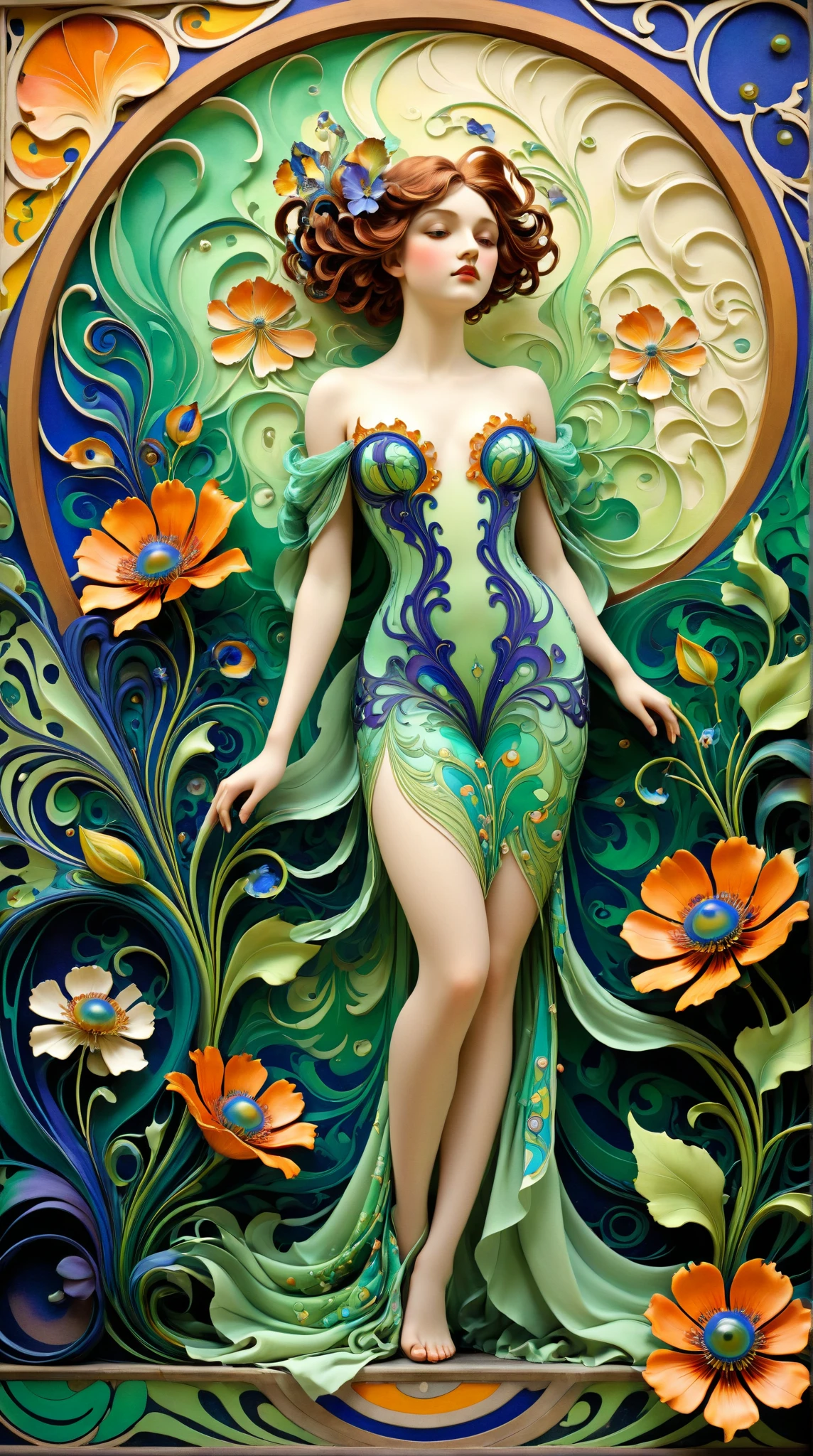 tmasterpiece,超A high resolution,a beautiful woman,The perfect figure to fly in the sky,The facial features are delicate and beautiful,middlebreast,No clothes all over,((There are a lot of flowers in the picture)),The body is wrapped around the body with gemstones and flower vines,many,Gemstones and jadeite are connected with green stems to decorate the body,(The body is surrounded by dense flower branches),Correct human posture,Correct anatomy,Magical world,Artistic effects,rich colours,The colors are natural,Extremely high imagination,Perfect artistic effect,Shadows are clear,ultra-realistic realism,Real Photographics,Ultra HD images,High quality detailing, Cinematic lighting,((Contre-Jour)),absurderes, unbelievable Ridiculous, hugefilesize, ultra - detailed, A high resolution, The is very detailed,best qualtiy,tmasterpiece,illustratio,The is very detailed,CG,unified,8k 壁纸,Amazing Cleavage,finely detailled,tmasterpiece