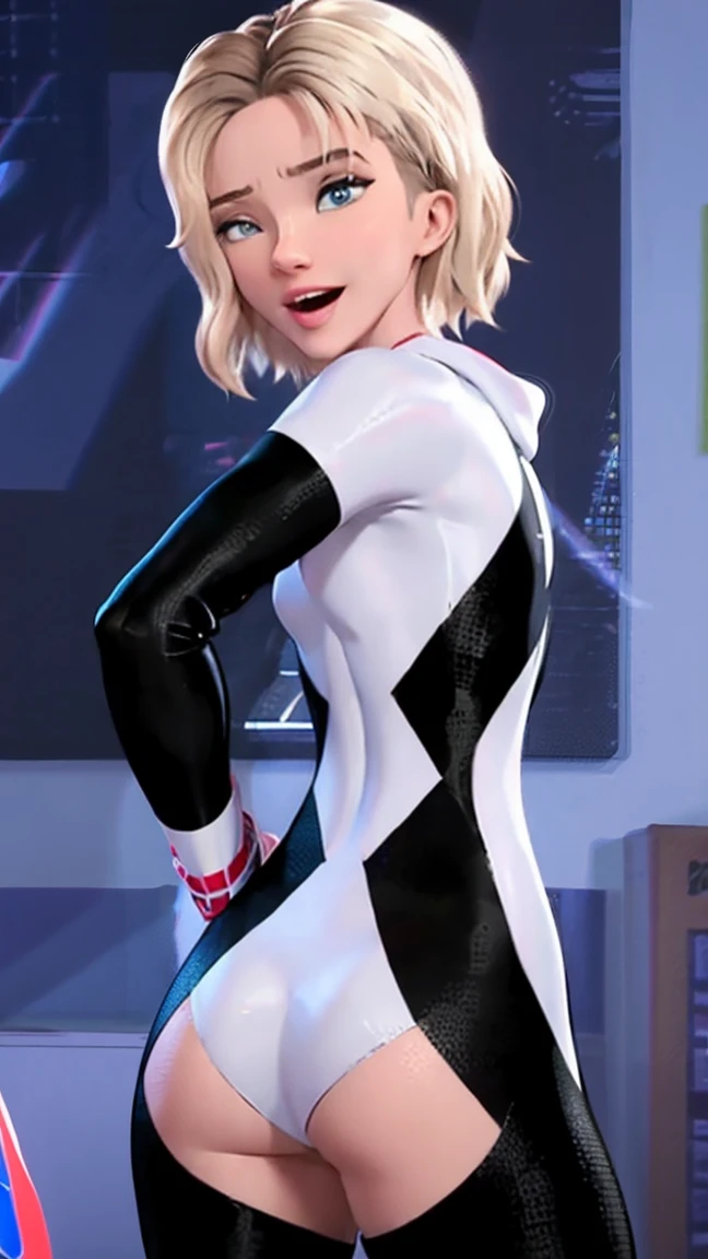 1st_person, point of view, you are having sex with sgwen, open mouth, tongue out, drooling, winking, orgasm elbow gloves, slutty bodysuit, nsfw light smile, small breasts,bending over, back view, looking back at viewer,. day, city, indoors, (insanely detailed, beautiful detailed face, beautiful detailed eyes, masterpiece, best quality),