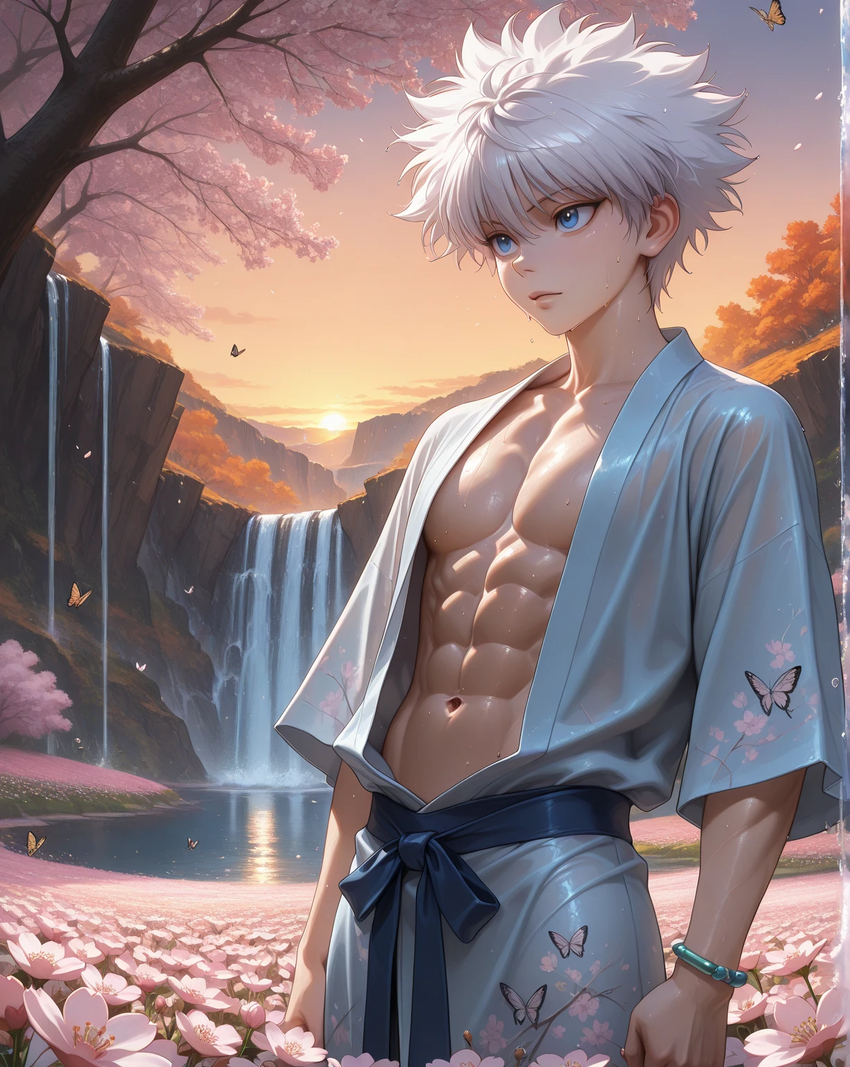 Best quality, ultra high resolution, ultra-detailed,realistic,18 years old,boy,8k,Luffy,one piece,White flame hair,Luffy gear 5, Korean boy face,Naruto hair,white hair,hair up,Naruto,