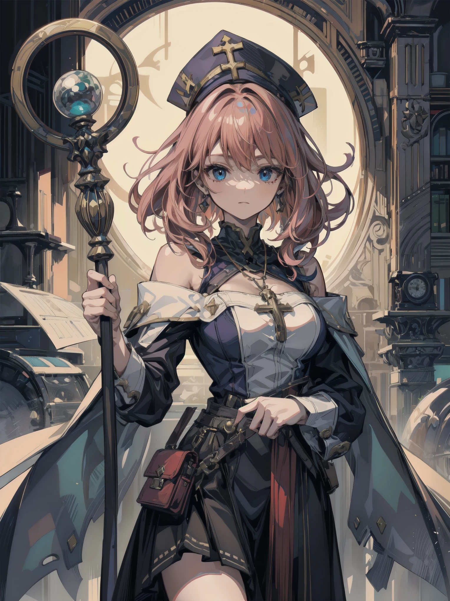 Little Witch, Divination, Masterpiece, Best Quality, Super Detailed, Illustration, Super Detailed Face, Best Face, City Night, 14 Years Old, Loli, 1girl, Sly Expression, Wit, Star Pendant, Poor Breast, Scam, Tarot Cards, Magician, Pink Ponytail, Wizard Robe, Stockings, Tattoos, Lots of Gold Coins, Crystal Balls, Intricate Details Outfit