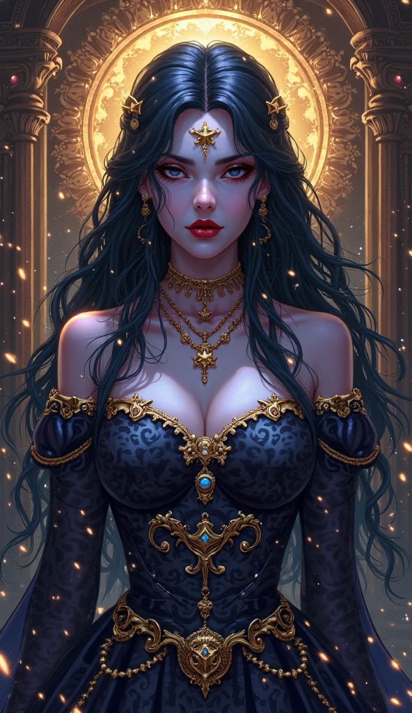 A man is drawn into the lair of a powerful sorceress, whose homemade outfit of dark, velvety fabrics and shimmering jewels reflects her mysterious nature. She sits on a throne of stone, surrounded by glowing runes, and her voice is a soft whisper of ancient incantations as she invites him into her world of dark magic.