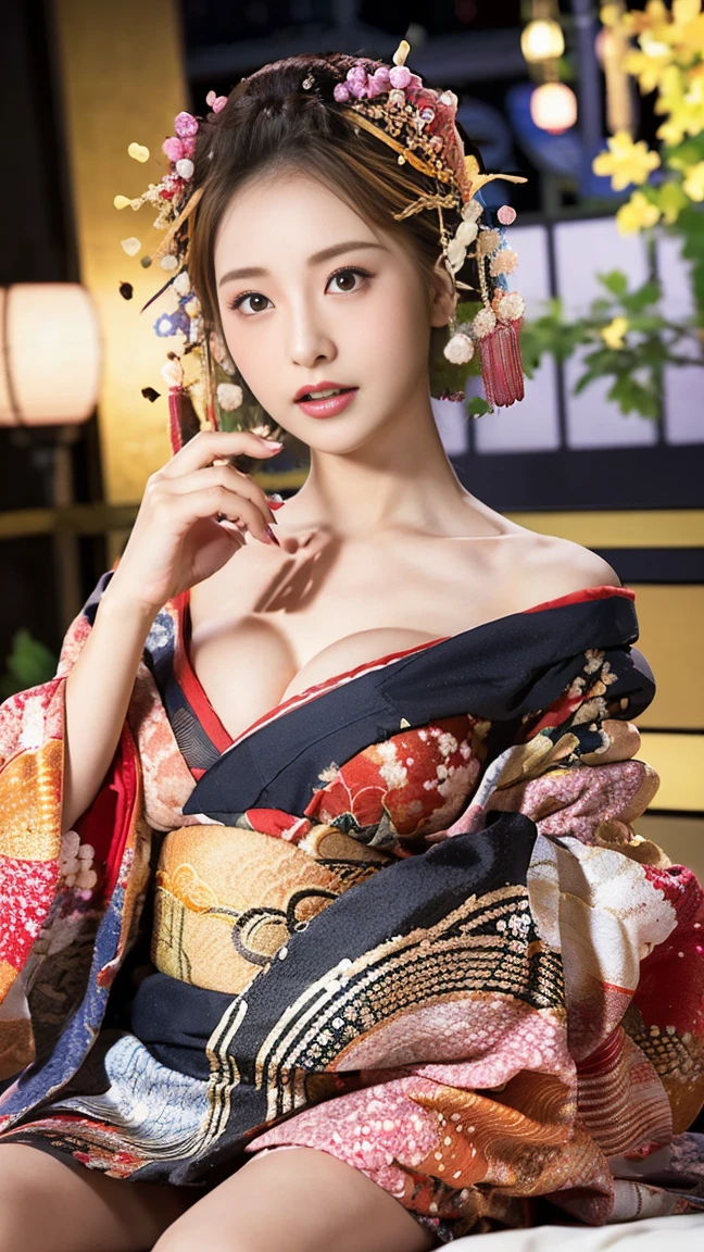((nsfw)),4k, masterpiece, High resolution, confused,Natural volumetric lighting and best shadows, 笑face,deep i is written in the depth of the world,soft delicate beautiful attractive face, beautiful edge courtesan_woman, a woman in a kimono posing for a picture  ,Courtesan with perfect edges_face,Courtesan with perfect edges_body,edgOiran_compensate,edgOiran_hairstyle