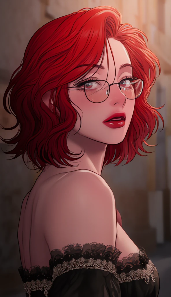 cute female teacher, short red hair, 35 years old, unbuttoned shirt, seducing, glasses, artistic painting, aquarelle water painting  <lora:Aquarelle Painting:1>  <lora:add_detail:1>