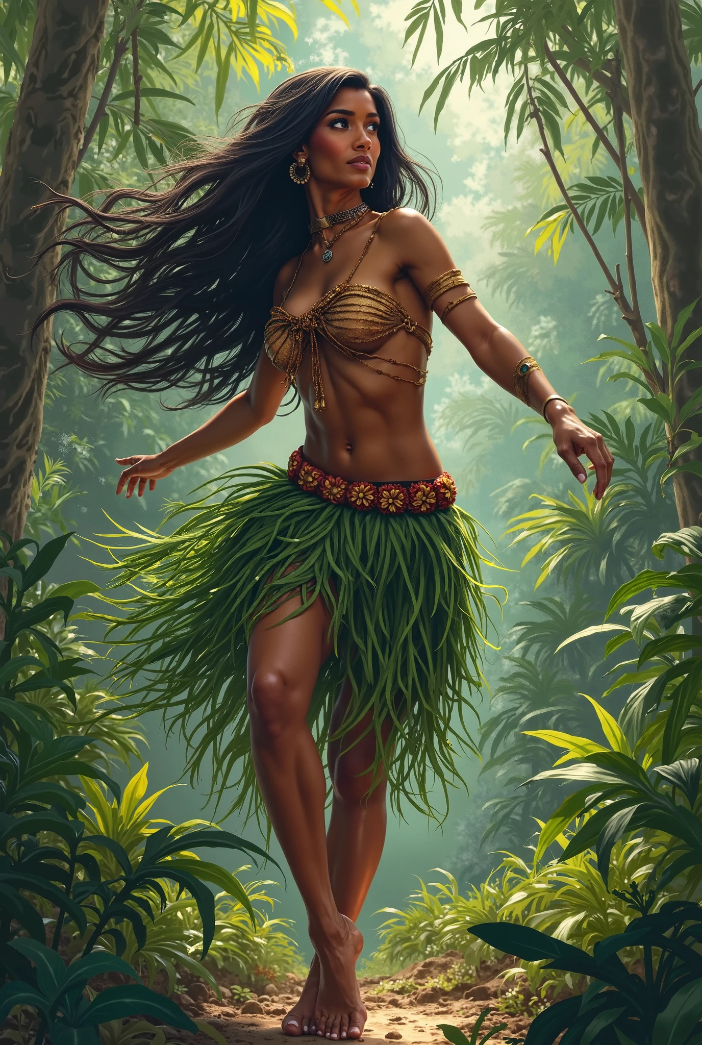 Arte por John Buscema similar. selvagem,mulher guerreiro, nua,cabelos negros compridos,olhos escuros sombrios,voluptuosa,maliciosa, wearing sandals,caminhando em um riacho,corpo inteiro,livre