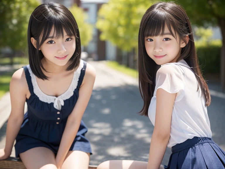 A bright and innocent girl with black hair and a straight nose is sitting like a girl and looking at me with a smile.