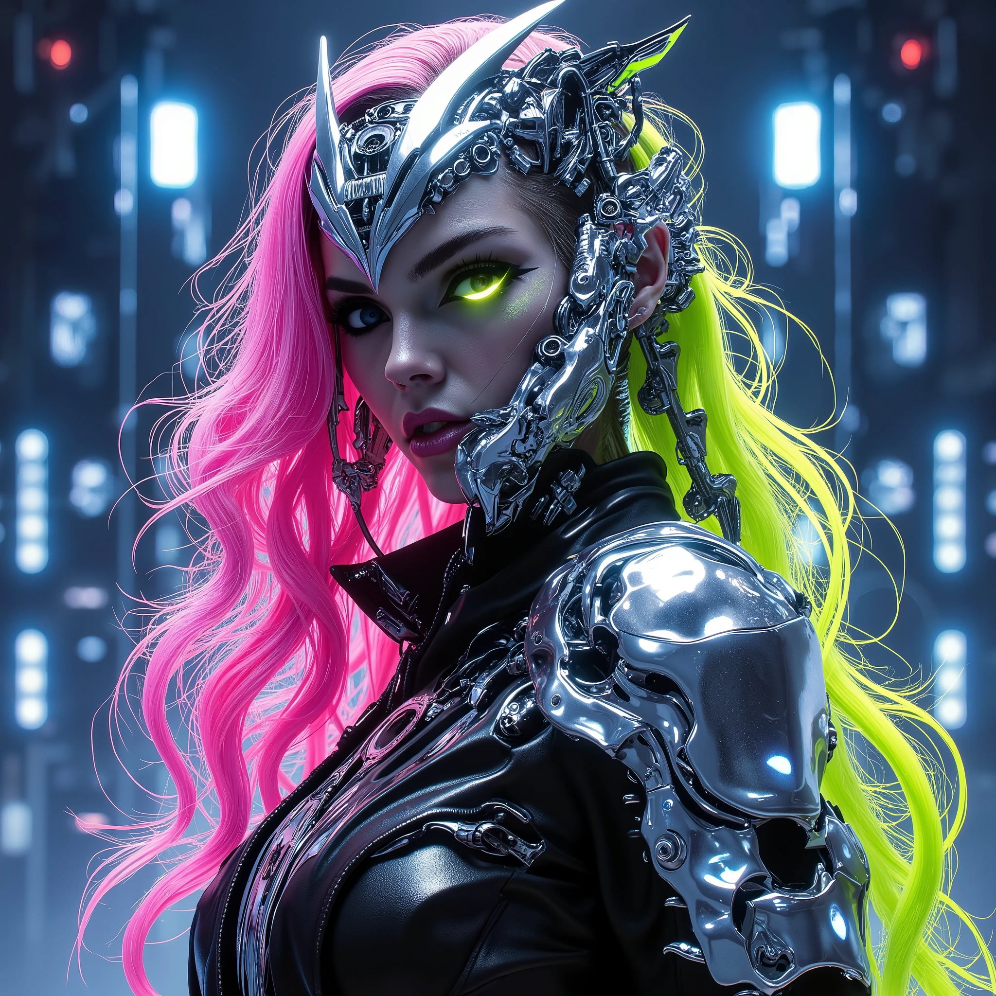 spikes hair , woman standing,  beautiful, sharp focus, masterpiece, facing viewer, fashion photoshot, net,
blond hair, goth style, latex, close, intimate,
[(colorful explosion psychedelic paint colors:1.2)::0.15],
centered, realistic, professional, black background, plain black background
