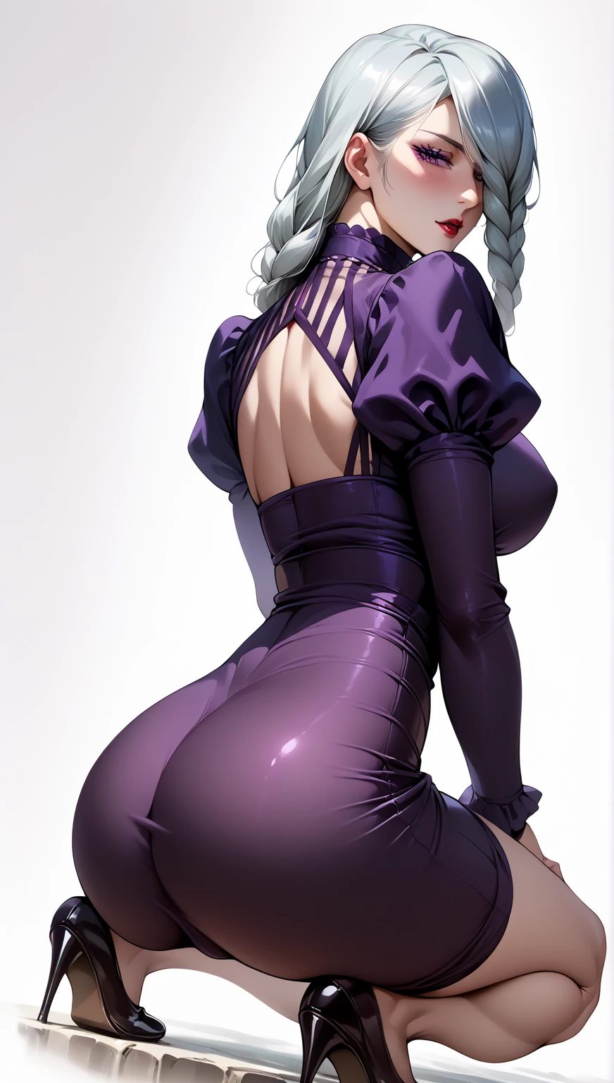 8k, highest quality, masterpiece:1.2, Super Detail, Gray Hair、 China dress、very, very big breasts、Very large breasts、No eye highlights、very big ass、