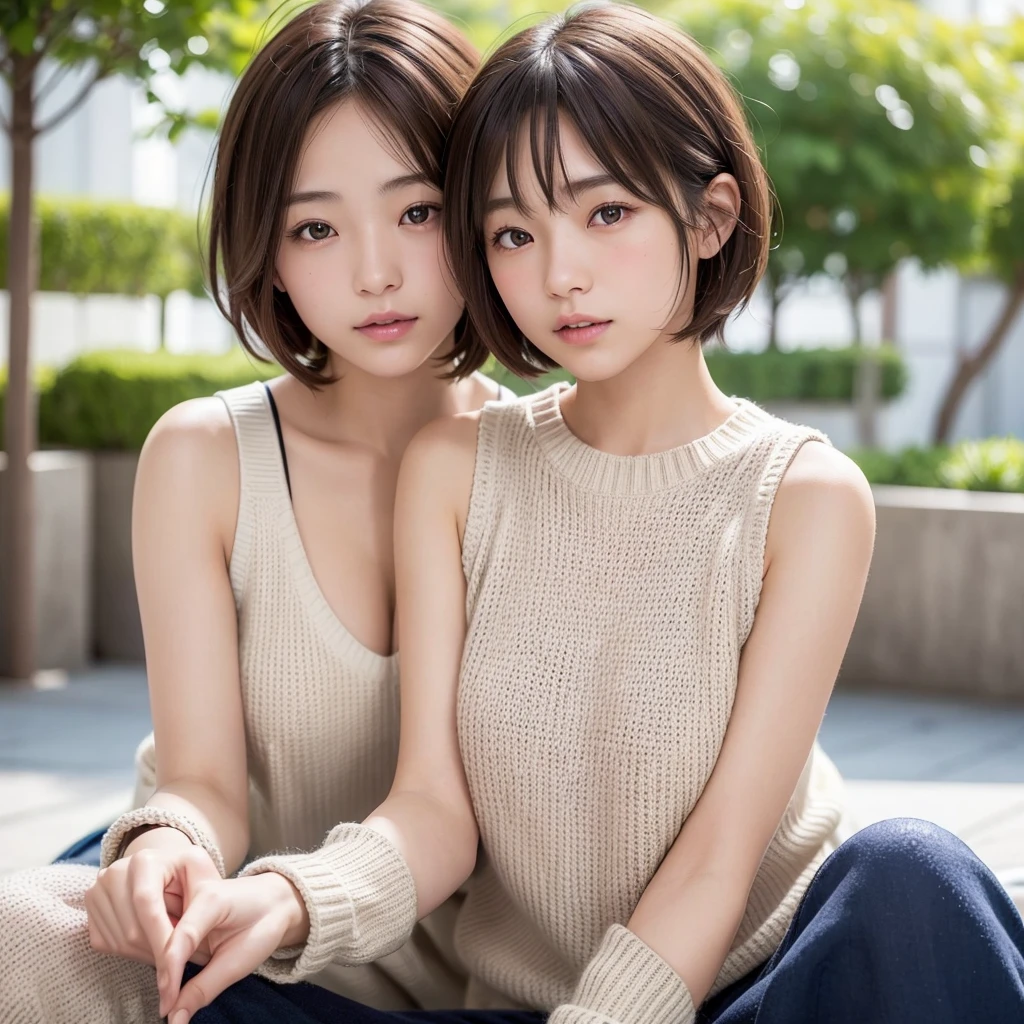 downbrouse、(Play Cajon)、(realisitic、Photorealsitic、ultra-detailliert、Highest Details Skins、top-quality、​masterpiece、超A high resolution)、Realistic skin type、japanes、23years old、Very pretty girl、short-cut、Shot from above